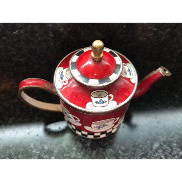 Vtg Pottery Hand Painted Teapot Empress Arts 1999 Decorative Miniature Tea Cups - Picture 2 of 9